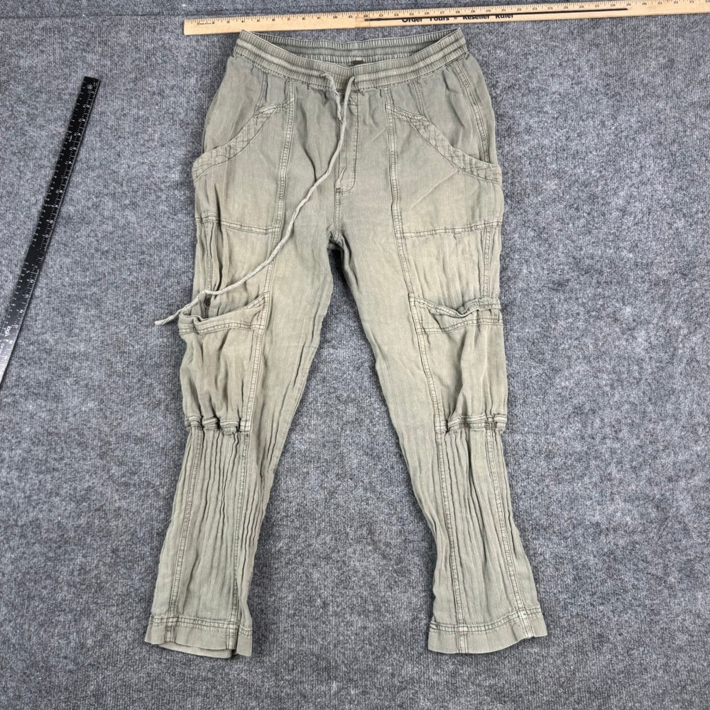 Free People Cargo Pants Womens Size S Sage Green Linen Blend Utility Jogger Boho